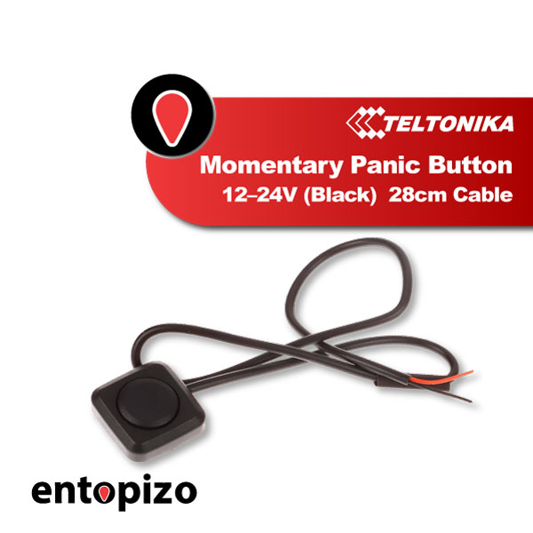 Bouton d'alarme momentané 12–24 V (noir) – Câble de 28 cm